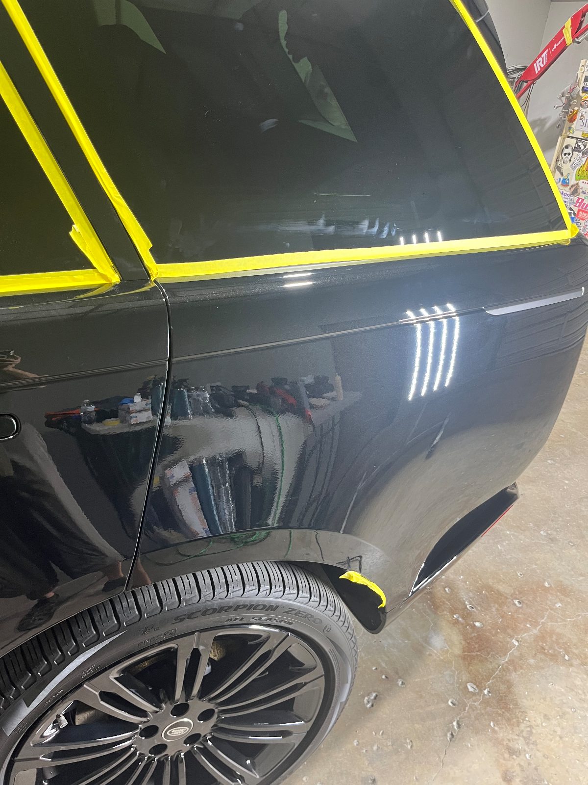 Taped-off panel, corrected and ready for ceramic